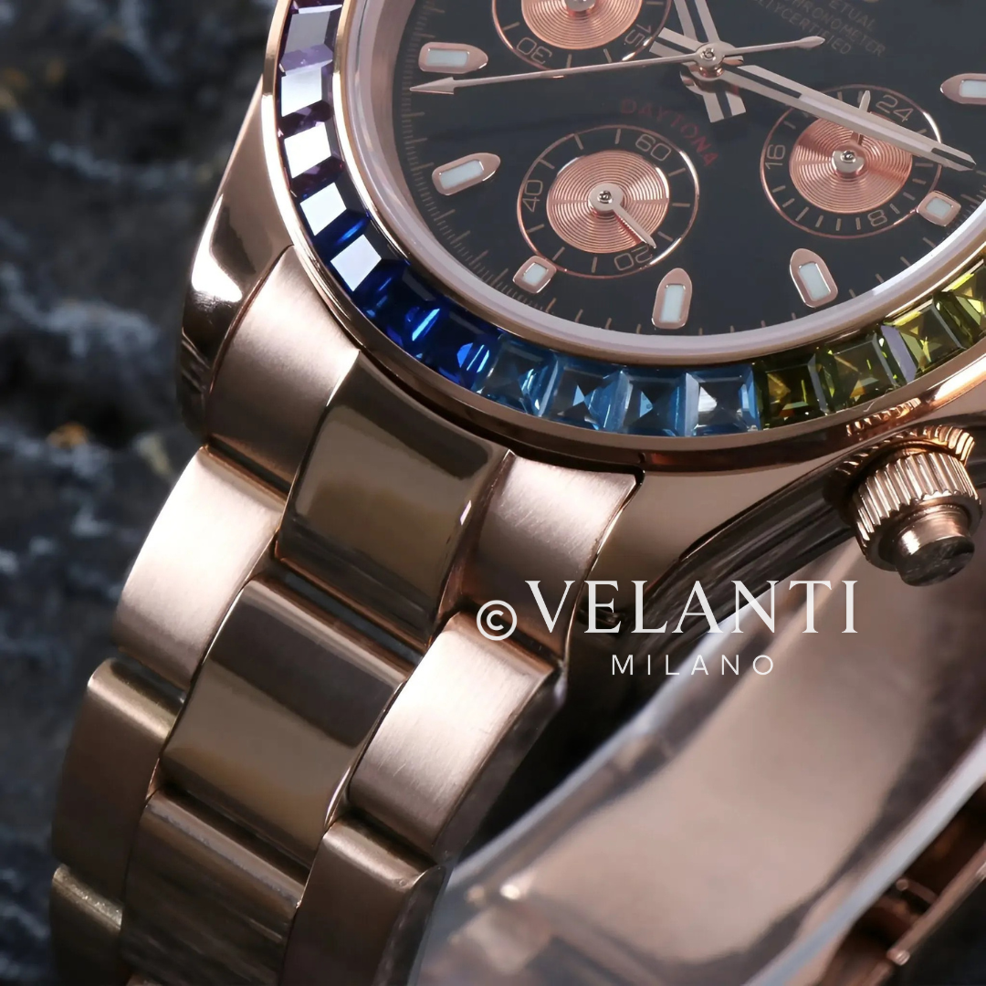 Daytona-style chronograph watch, Velanti Milano Veltona Rose Gold Rainbow, product photo 5