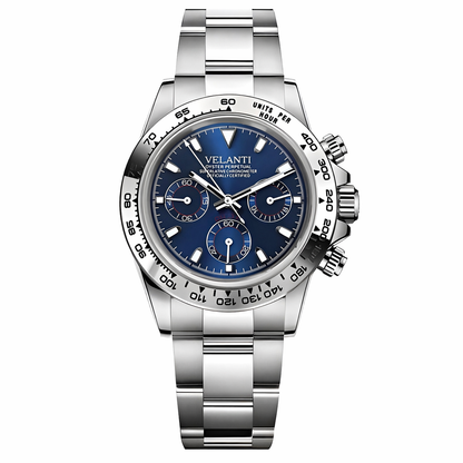 Daytona-style custom chronograph watch, Velanti Milano Veltona Silver Blue, main product photo
