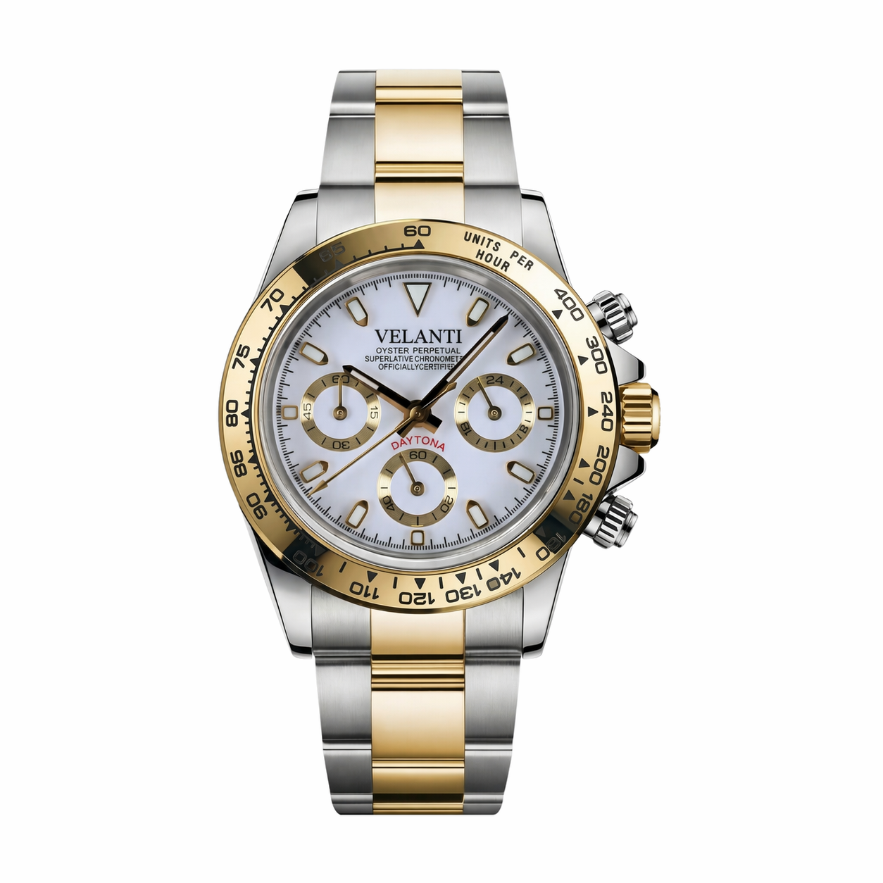 Daytona-style chronograph watch, Velanti Milano Veltona Silver Gold (White), main product photo