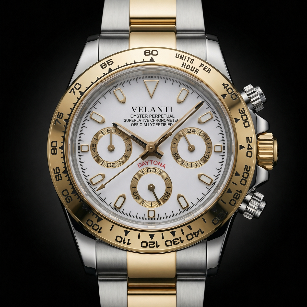 Daytona-style chronograph watch, Velanti Milano Veltona Silver Gold (White), product photo 3