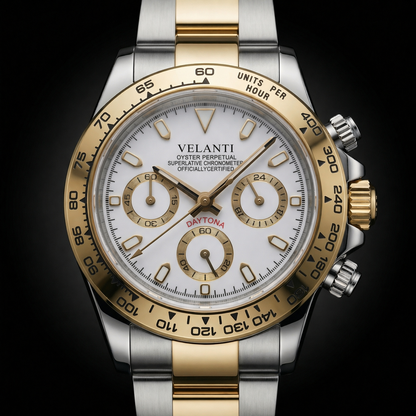 Daytona-style custom chronograph watch, Velanti Milano Veltona Silver Gold (White), product photo 3
