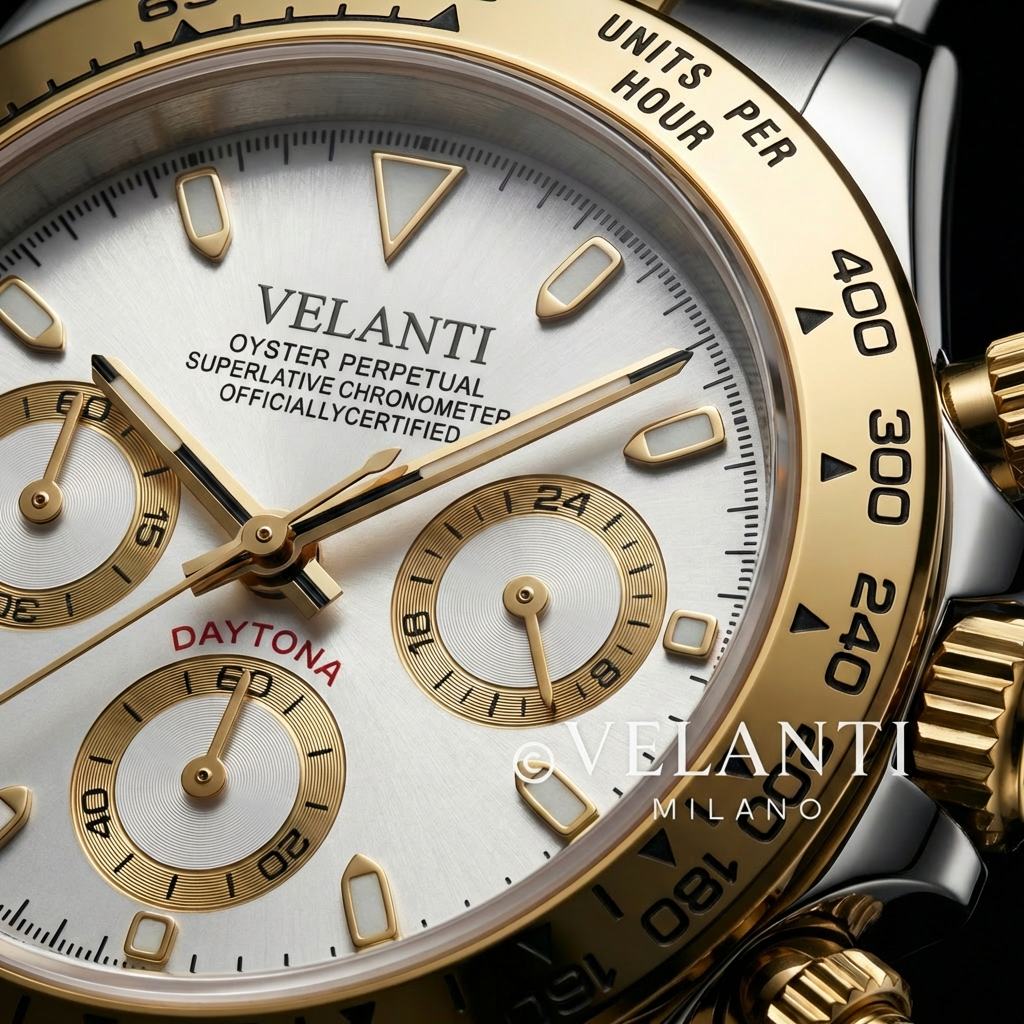 Daytona-style chronograph watch, Velanti Milano Veltona Silver Gold (White), product photo 4