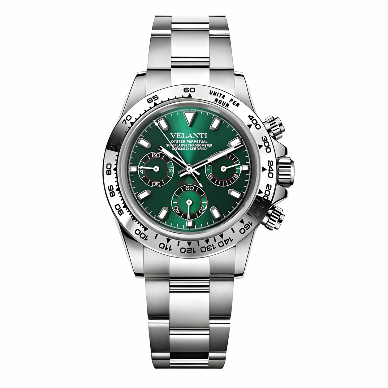 Daytona-style chronograph watch, Velanti Milano Veltona Silver Green, main product photo