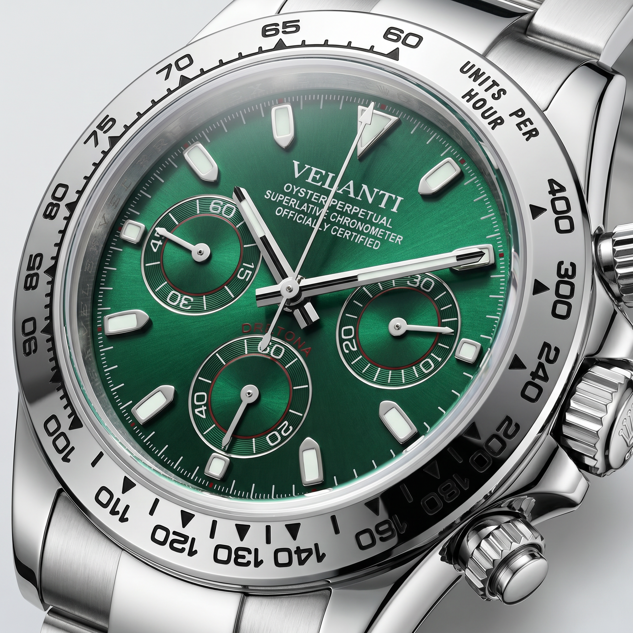 Daytona-style chronograph watch, Velanti Milano Veltona Silver Green, product photo 3